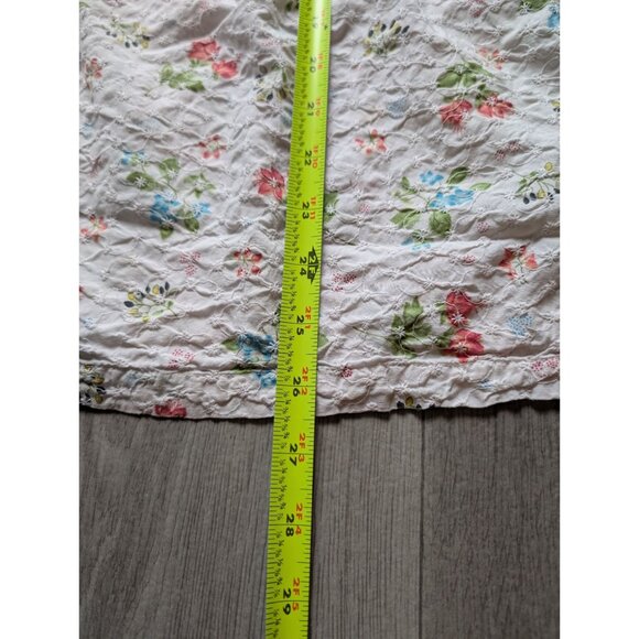 Liz&Me Floral Embroidered Button-Up Shirt 2X Cotton Blend Short Sleeve Pastel Co - Picture 6 of 7